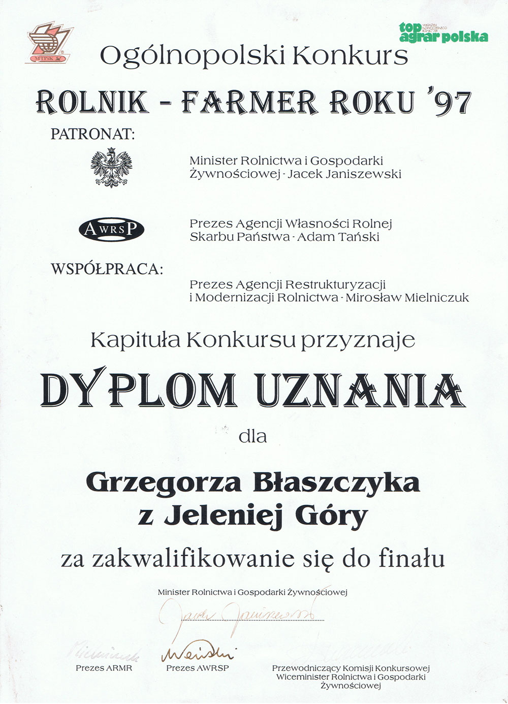 Rolnik - Farmer roku 1997